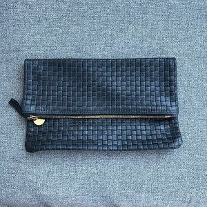 CLARE V. Foldover Clutch in Black Woven Checker